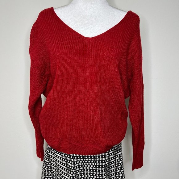 NWOT - Red Twist Back Sweater - Backless - Off Shoulder - Medium - 4/6 - Crimson - Picture 2 of 12